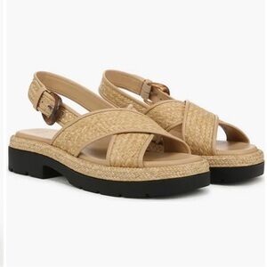 Vince Helena Raffia Crisscross Slingback Boho Coastal Sandals - Black/Tan - 7